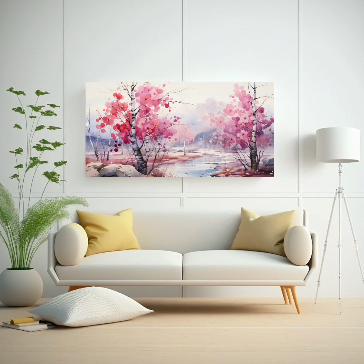 pintura-acuarela-juvenil-de-rbol-abedul-en-colores-rojo-y-rosa-1