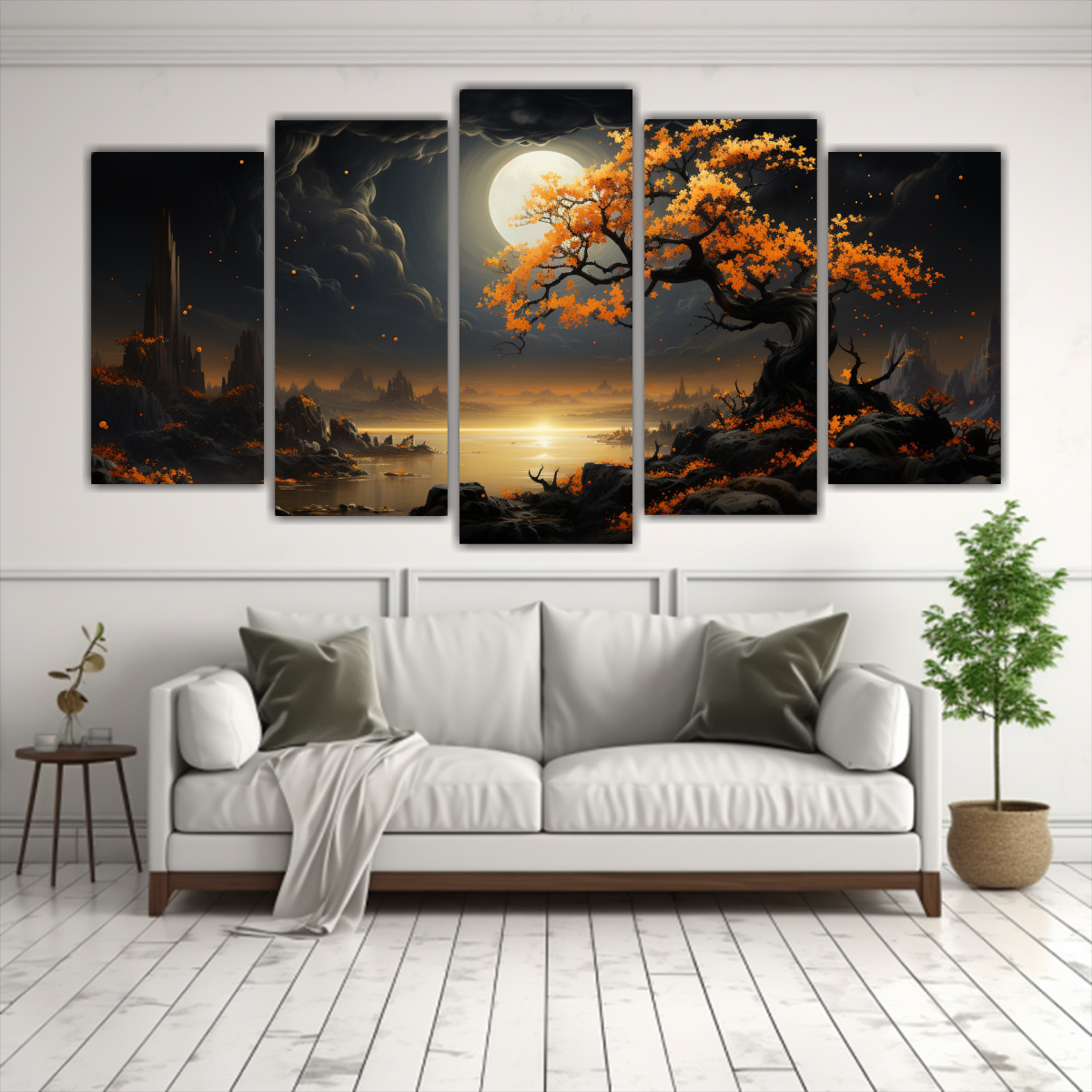 pintura-de-ambiente-neonoir-de-rbol-de-roble-en-colores-dorado-y-negro-1