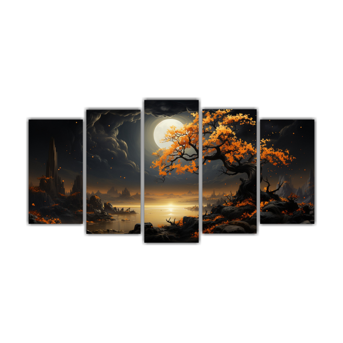 pintura-de-ambiente-neonoir-de-rbol-de-roble-en-colores-dorado-y-negro