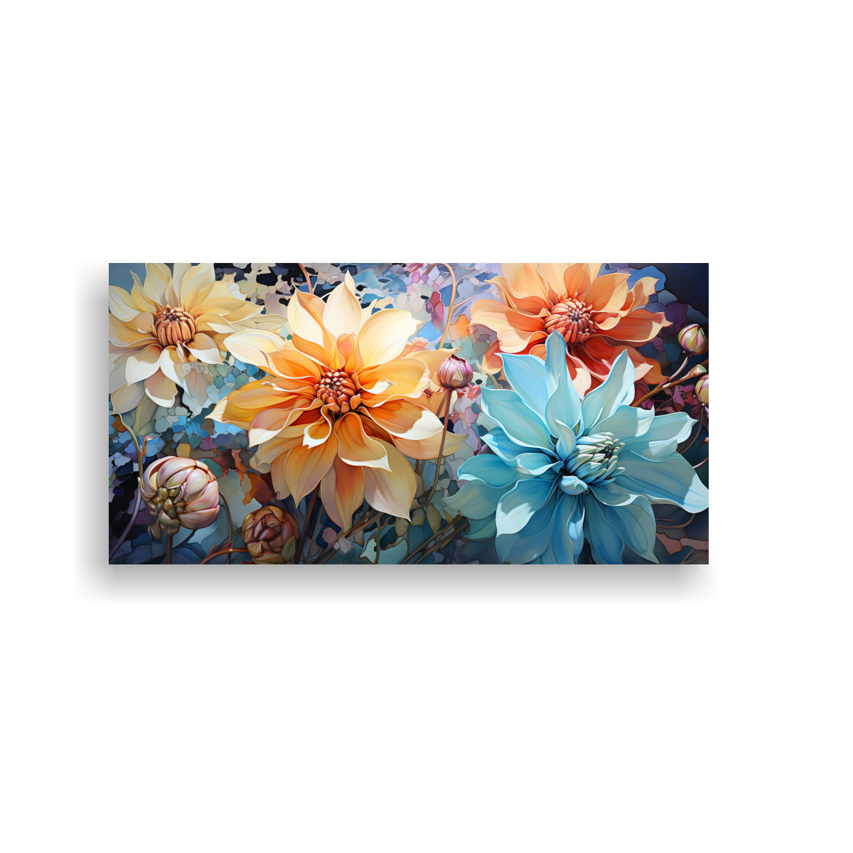 pintura-de-arte-de-pared-abstracta-de-dalias-en-verde-y-turquesa