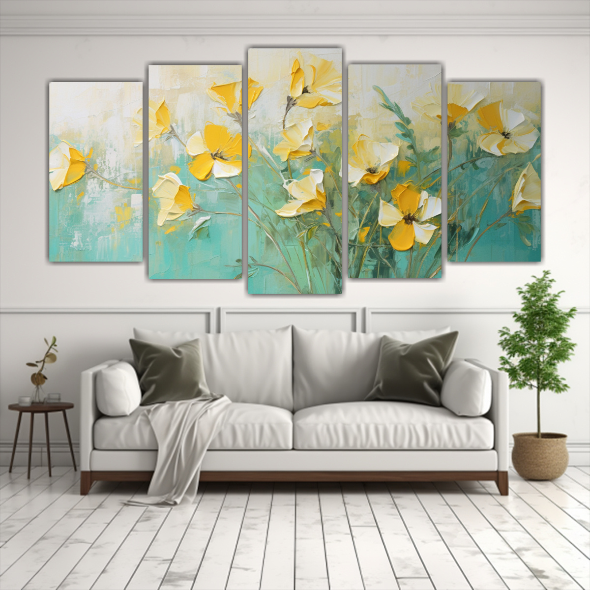pintura-de-flores-amarillas-y-verdes-en-lienzo-escenario-horizontal-de-5-lienzos-1