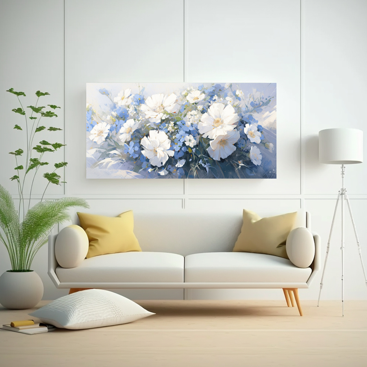 pintura-de-flores-en-lienzo-arte-de-pared-forma-intenso-en-colores-blanco-y-azul-1