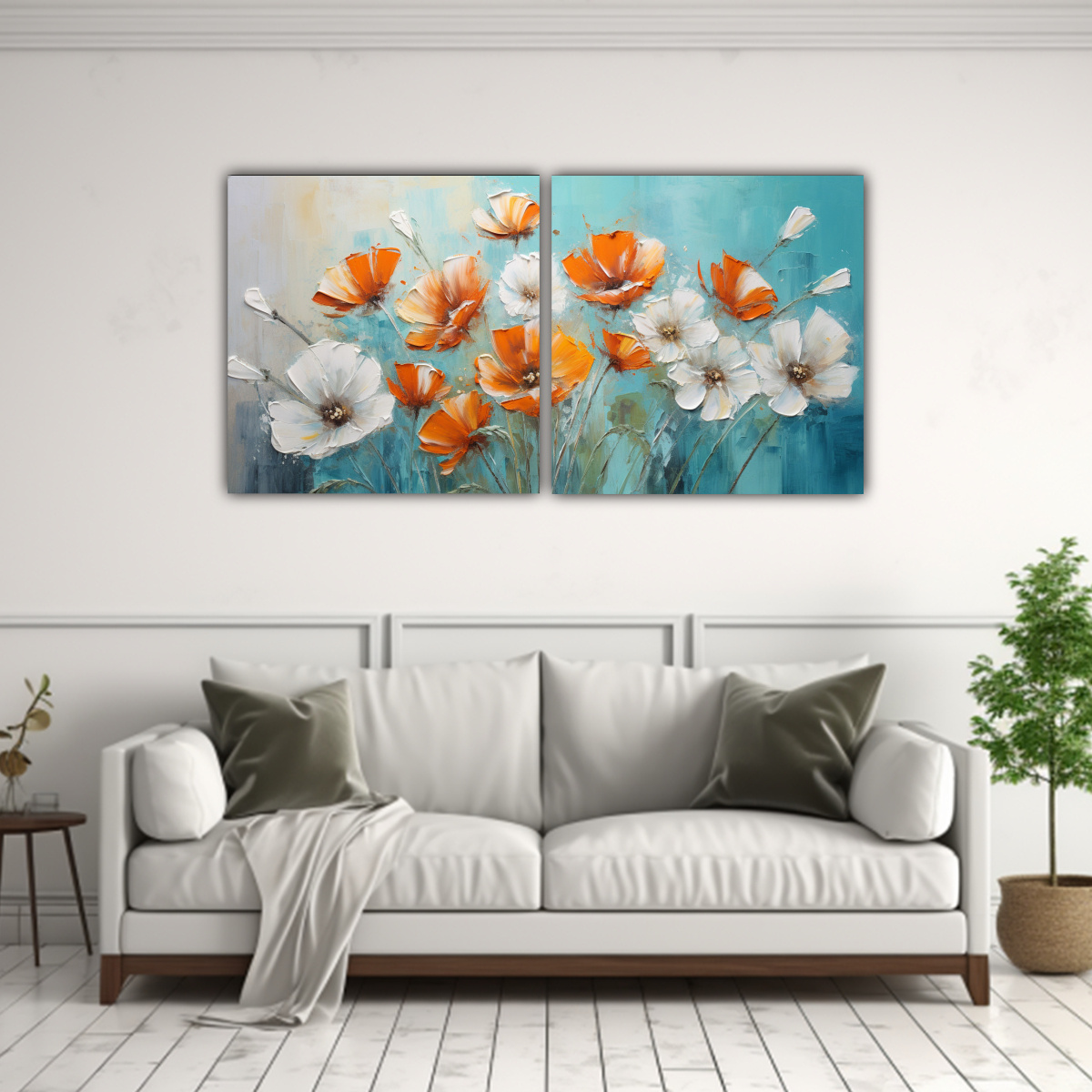 pintura-de-flores-en-lienzo-estilo-moderno-en-colores-turquesa-y-naranja-1