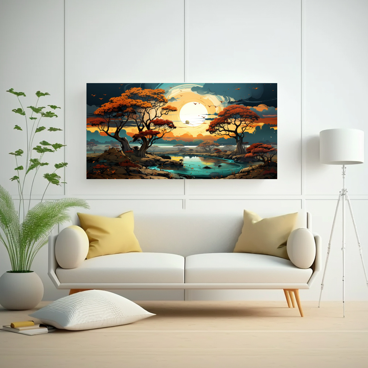 pintura-de-pared-moderna-savanna-y-rbol-del-desierto-en-turquesa-y-dorado-1