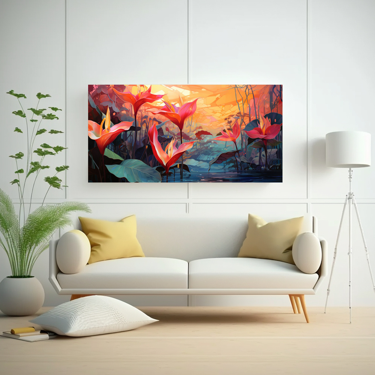 pintura-decorativa-a-hojas-de-heliconia-en-tonos-rojos-atm-sfera-neonoir-1
