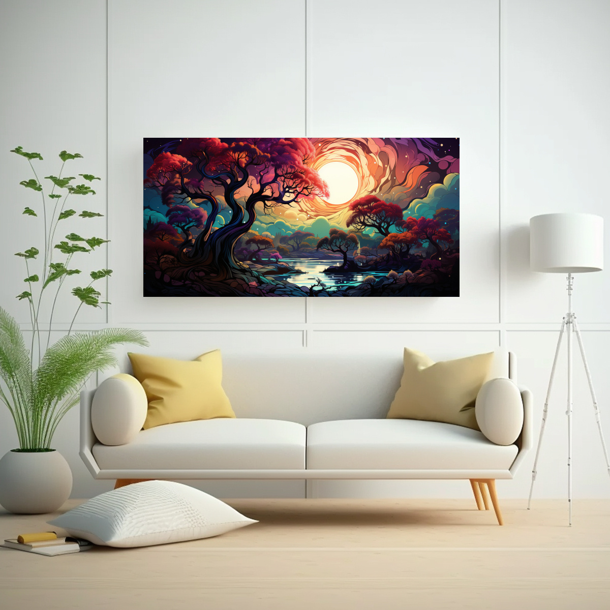 pintura-decorativa-adorable-de-rbol-de-manzana-en-verde-y-morado-con-atm-sfera-neonoir-1