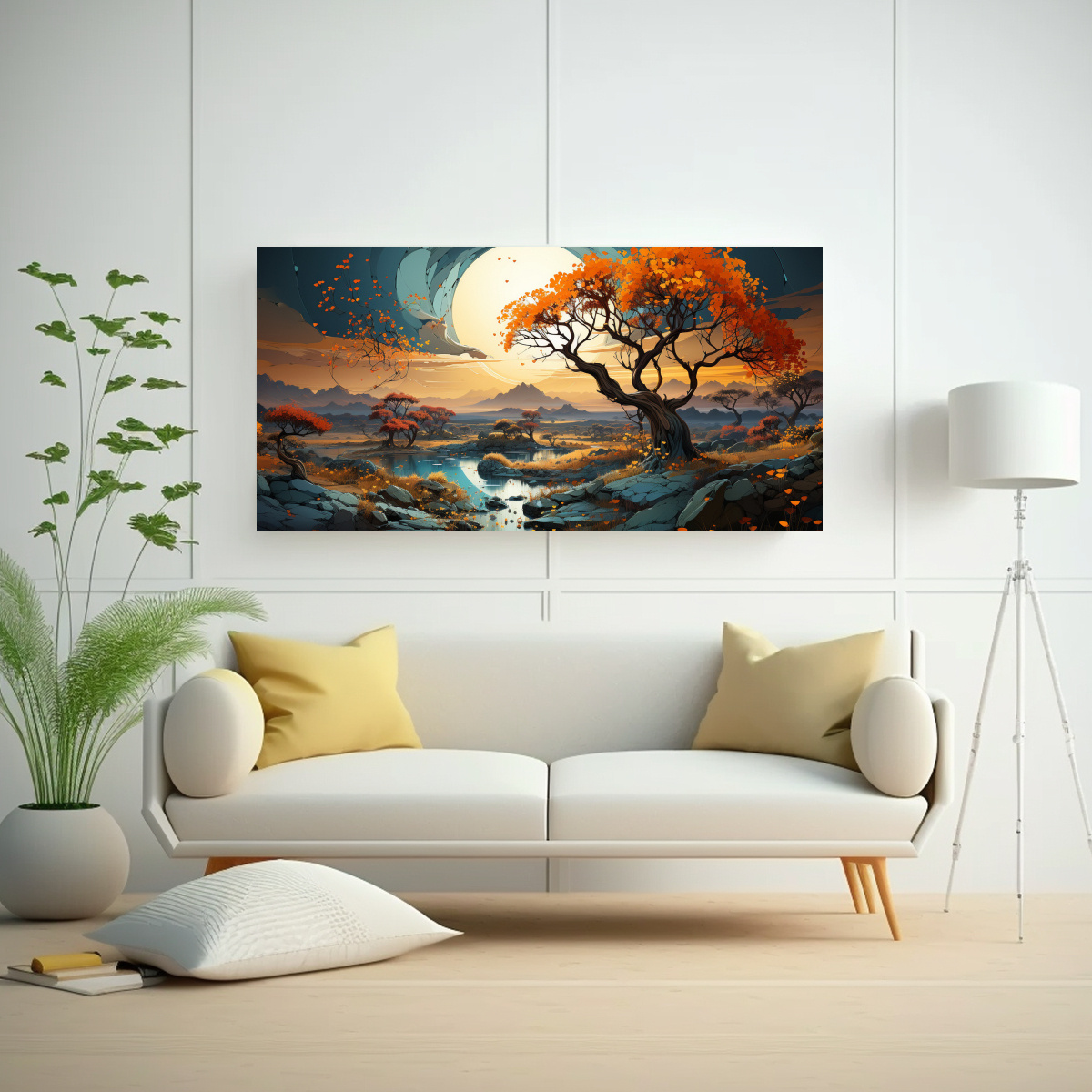 pintura-decorativa-de-cuadro-vanguardia-en-tonos-turquesa-y-dorado-con-rbol-de-sabana-y-desierto-1-1