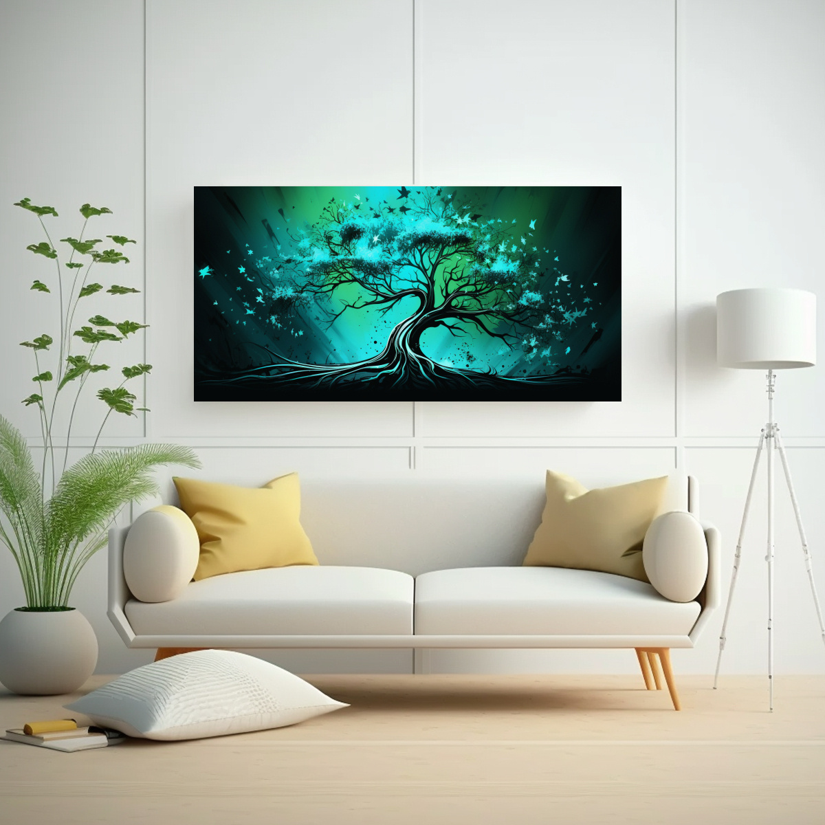 pintura-decorativa-de-relieve-en-verde-y-turquesa-de-un-rbol-en-un-bosque-estilo-neonoir-1