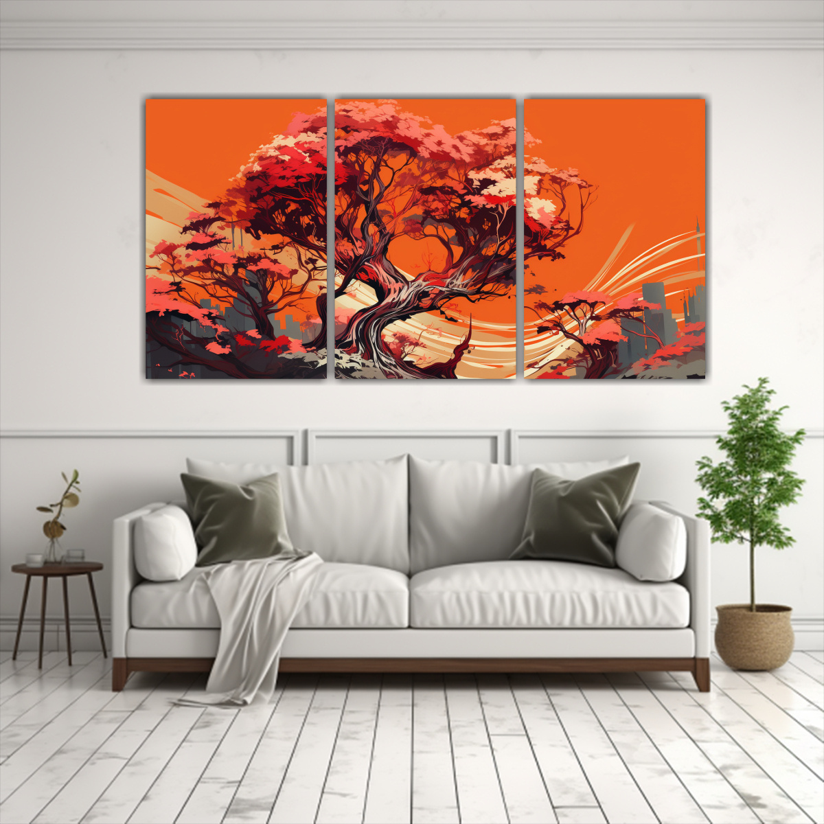pintura-decorativa-inspirada-en-un-rbol-de-secuoya-en-colores-rojo-y-naranja-con-atm-sfera-neonoir-1