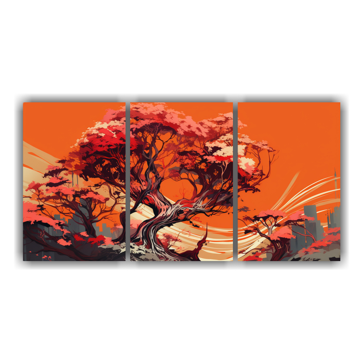 pintura-decorativa-inspirada-en-un-rbol-de-secuoya-en-colores-rojo-y-naranja-con-atm-sfera-neonoir