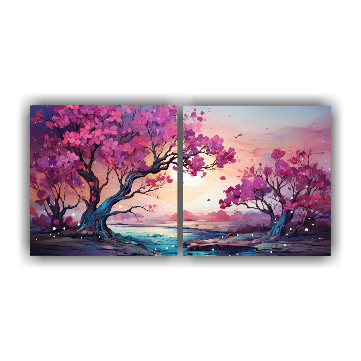 Pintura Decorativa Urbana De Un árbol Popular En Colores Púrpura Y Turquesa Con Inspiración Neonoir.