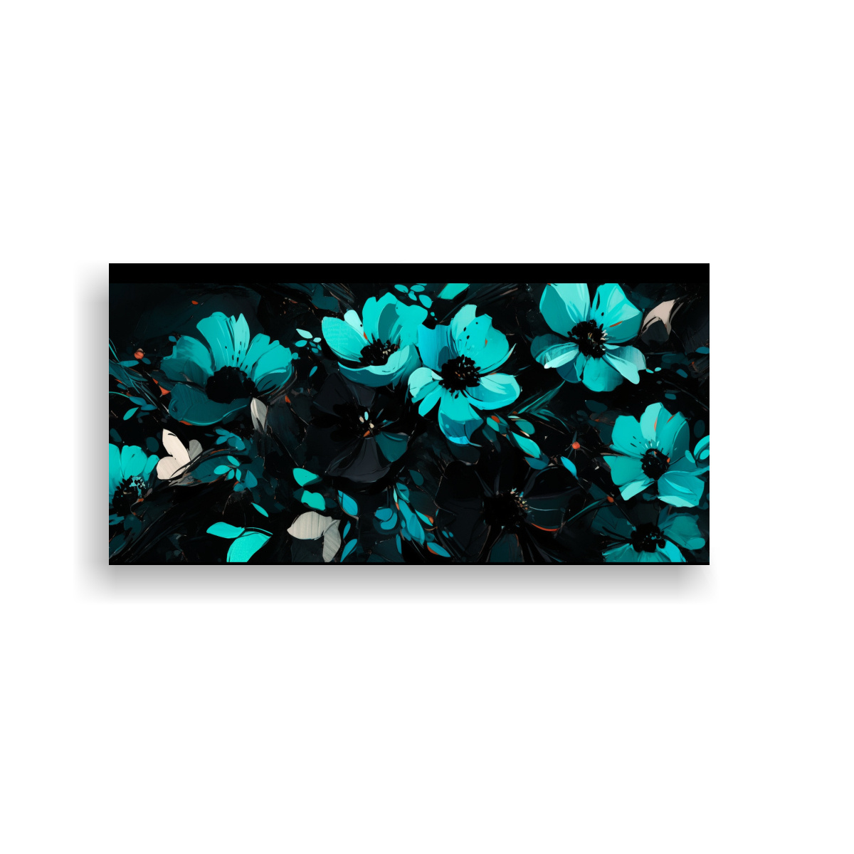 pintura-en-lienzo-con-motivo-de-flores-en-turquesa-y-negro-de-arte-finas-lineas