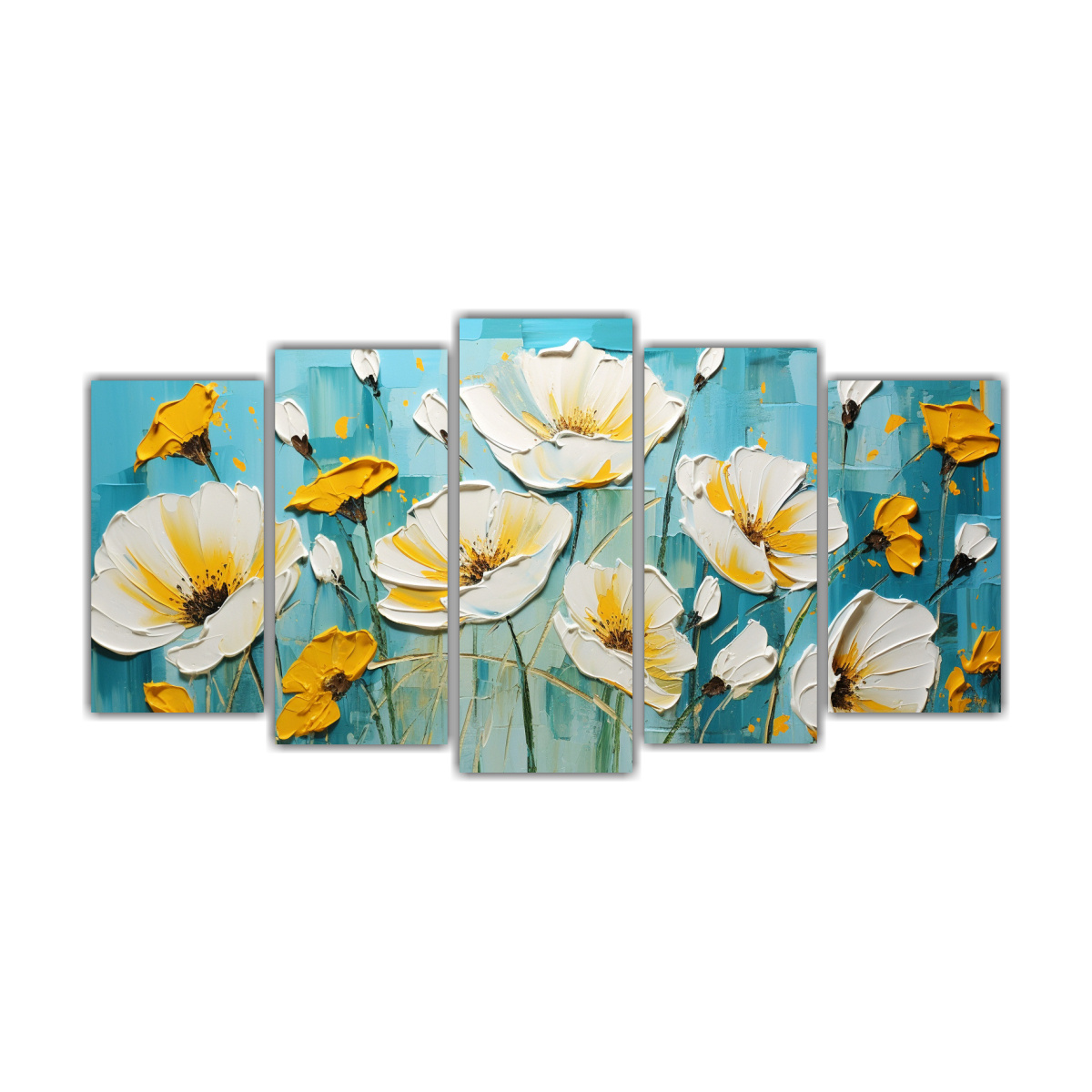 pintura-en-lienzo-de-flores-amarillas-y-cian-arte-hecho-a-mano