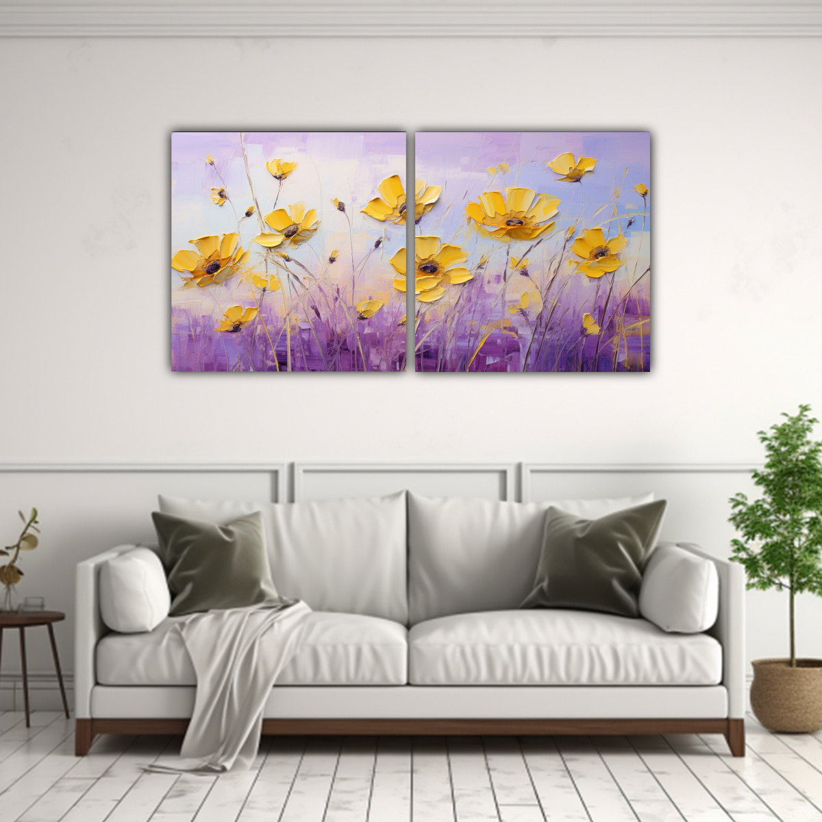 pintura-en-lienzo-de-flores-amarillas-y-moradas-en-decoraci-n-moderna-y-elegante-1