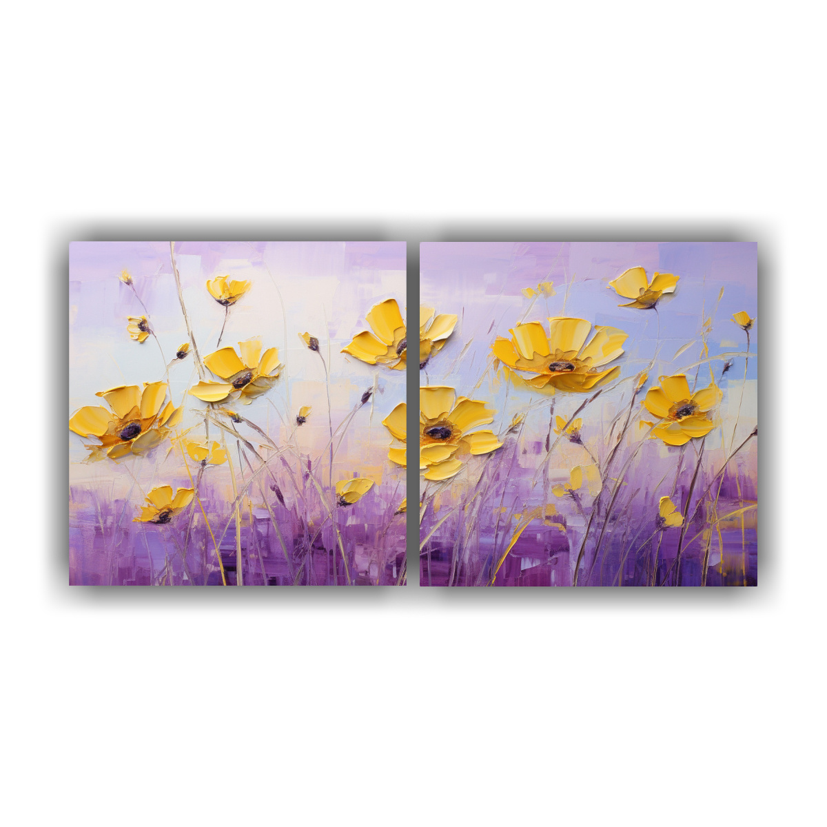 pintura-en-lienzo-de-flores-amarillas-y-moradas-en-decoraci-n-moderna-y-elegante