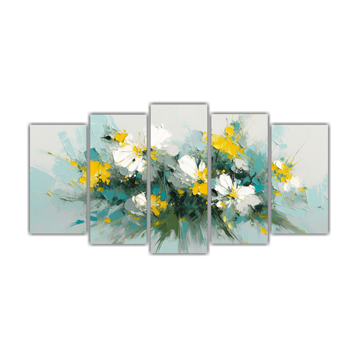 pintura-en-lienzo-de-flores-amarillas-y-verde-azulado-en-cuadros-vanguardistas