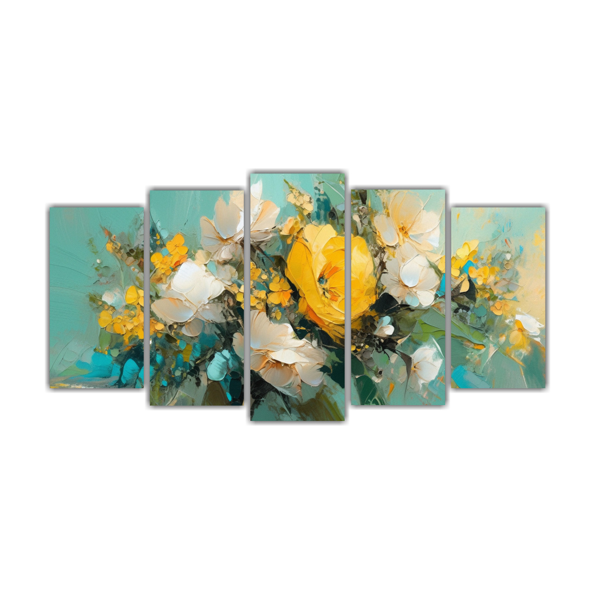 pintura-en-lienzo-decorativo-habitaci-n-con-flores-amarillas-y-turquesas