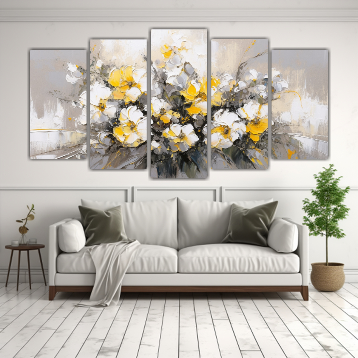 pintura-en-lienzo-estilo-galer-a-flores-amarillas-y-plateadas-en-decoraci-n-de-lienzo-nica-1