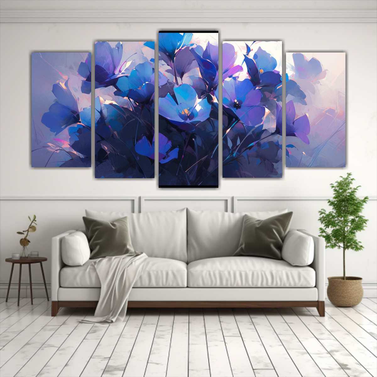 pintura-en-lienzo-movimiento-callejero-cinco-lienzos-de-flores-en-colores-morado-y-turquesa-1