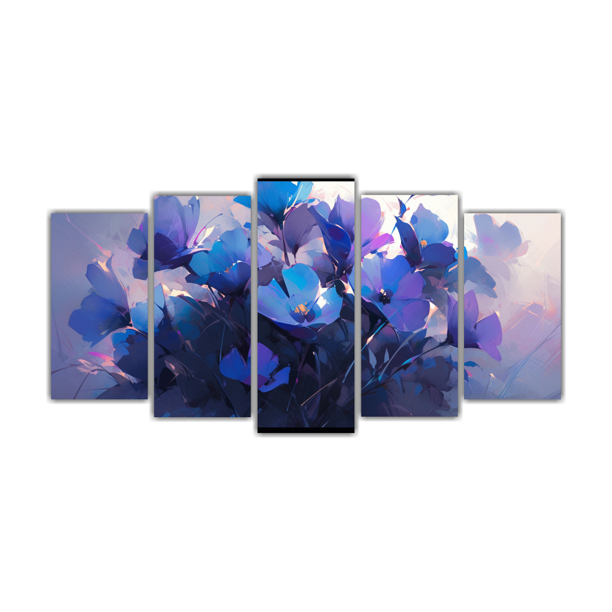 pintura-en-lienzo-movimiento-callejero-cinco-lienzos-de-flores-en-colores-morado-y-turquesa