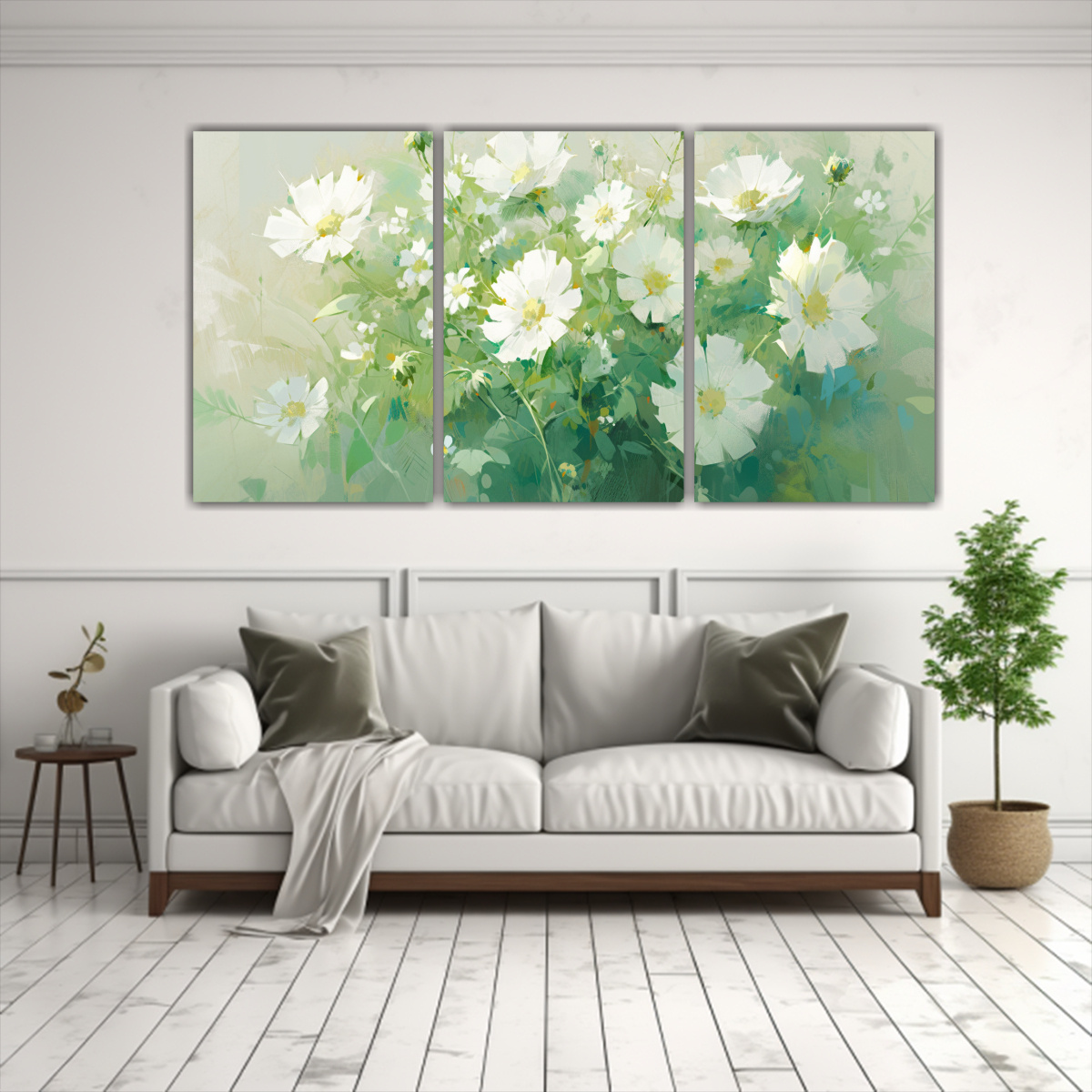 pintura-minimalista-de-flores-verdes-y-blancas-en-lienzo-1