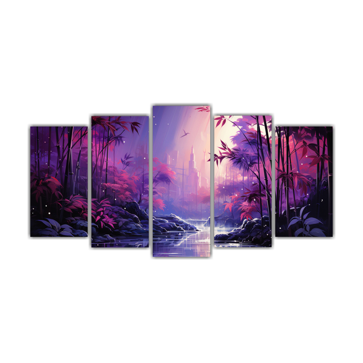 pintura-moderna-de-lienzo-con-hojas-de-bamb-en-colores-morados-en-atm-sfera-neonoir