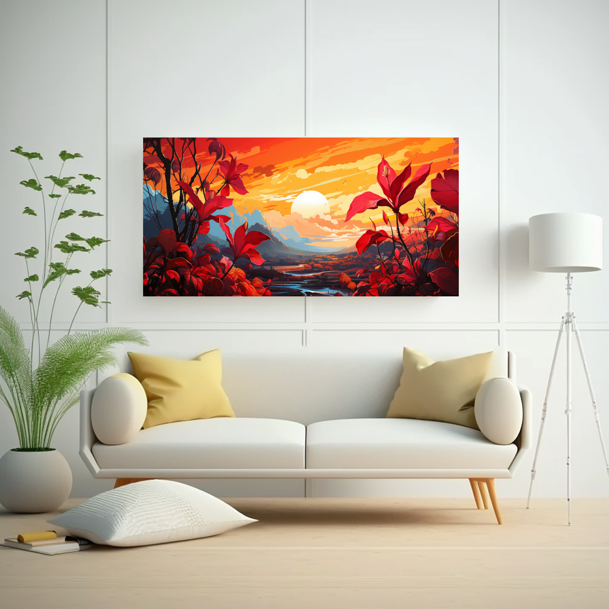 pintura-mural-sim-trica-de-rbol-de-pl-tano-en-colores-rojos-ambiente-neonoir-neopop-a-1