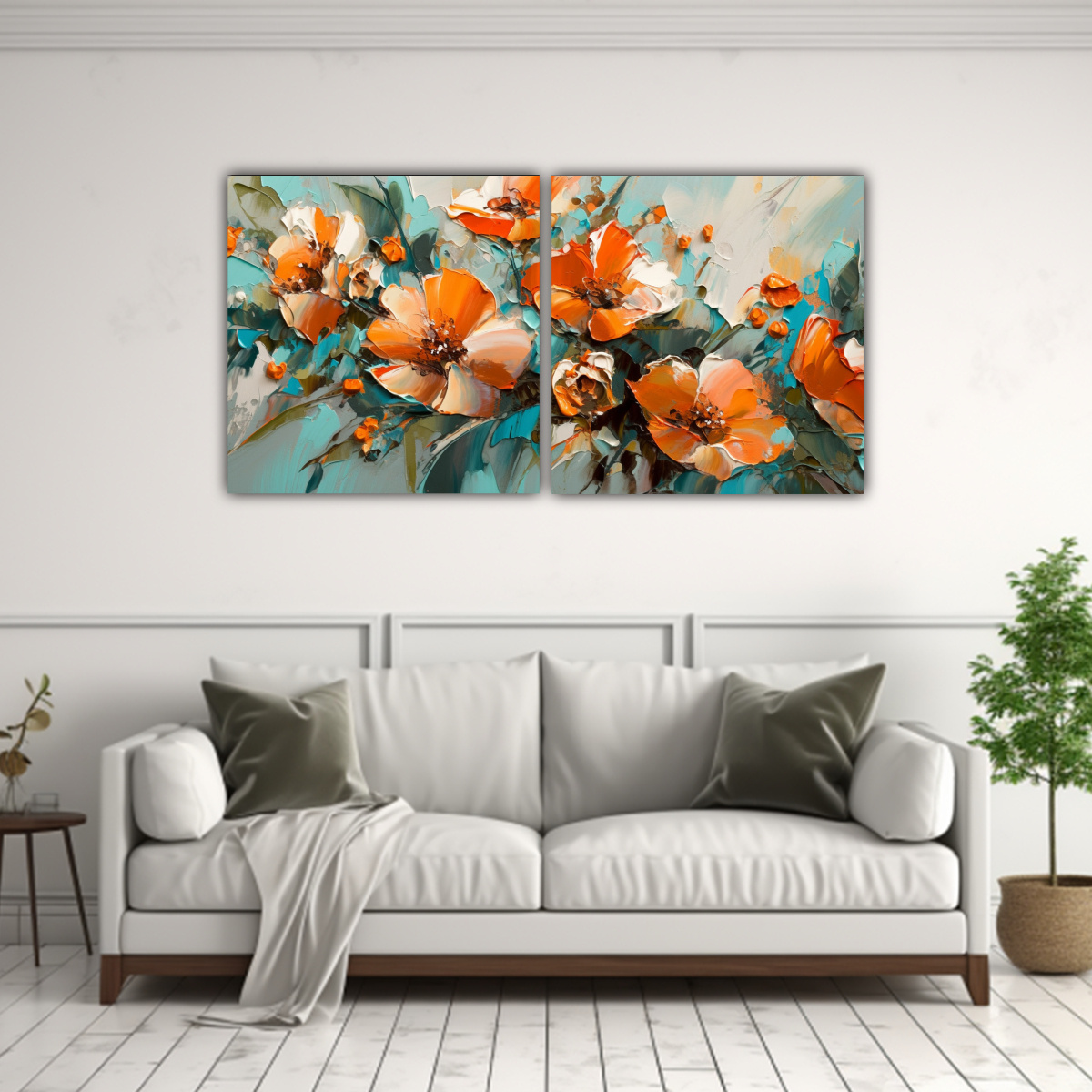 pintura-sobre-lienzo-de-flores-en-colores-turquesa-y-naranja-equilibrio-visual-de-concepto-de-bellas-artes-1