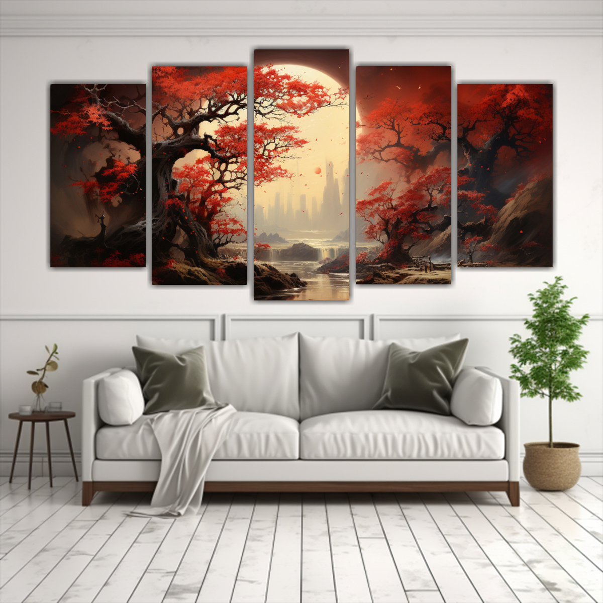 pinturas-abstractas-cinco-cuadros-movimiento-armon-a-crom-tica-a-banyan-tree-rojo-y-dorado-agua-1