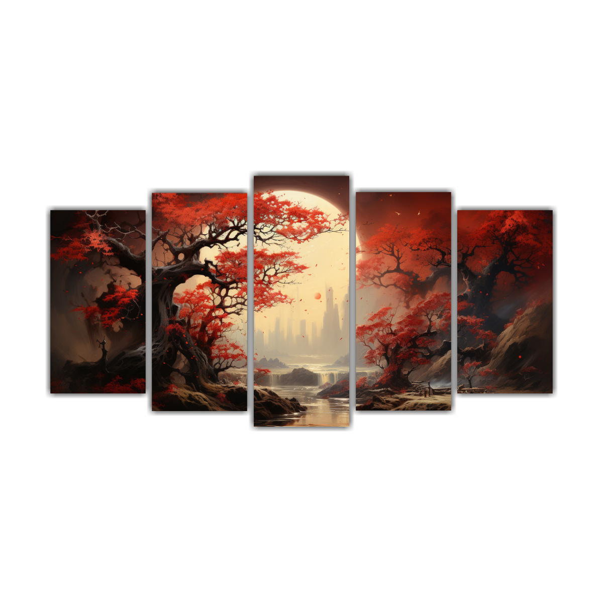 pinturas-abstractas-cinco-cuadros-movimiento-armon-a-crom-tica-a-banyan-tree-rojo-y-dorado-agua