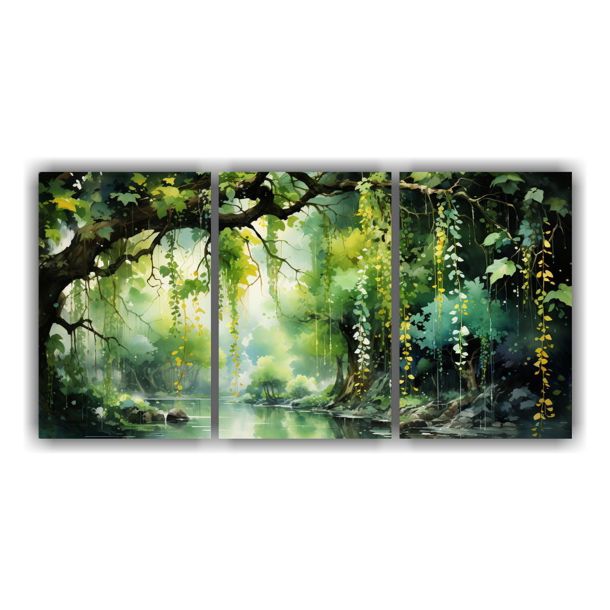 pinturas-abstractas-de-flores-de-glicina-verde-y-dorado-para-decorar-cuarto-con-concepto-de-tres-cuadros
