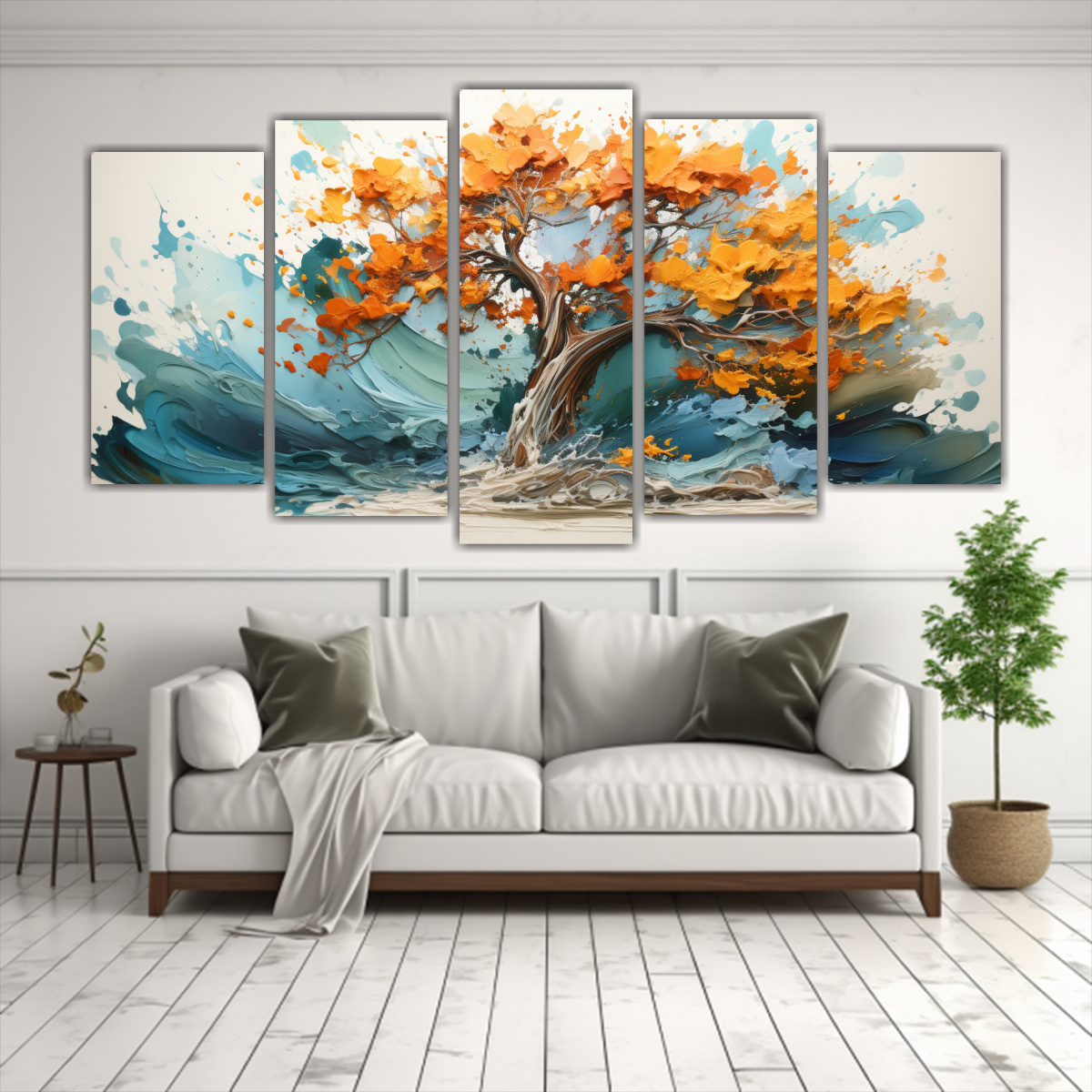 pinturas-abstractas-decorativas-en-tonos-turquesa-y-naranja-conjunto-de-5-cuadros-con-un-rbol-de-cipr-s-refinado-1