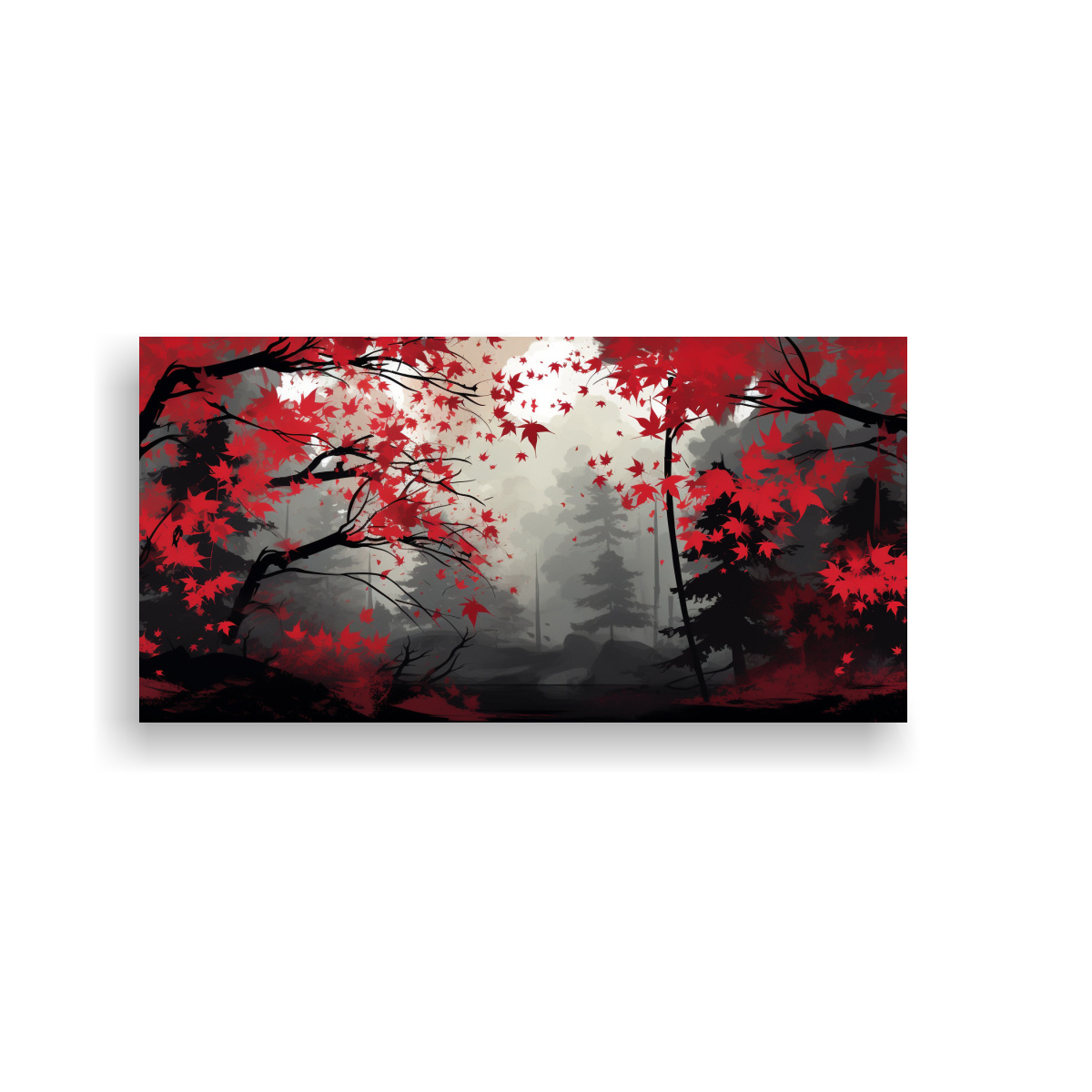 pinturas-de-decoraci-n-con-dise-o-cl-sico-de-rboles-de-arce-en-colores-rojo-y-negro-en-ambiente-neonoir-