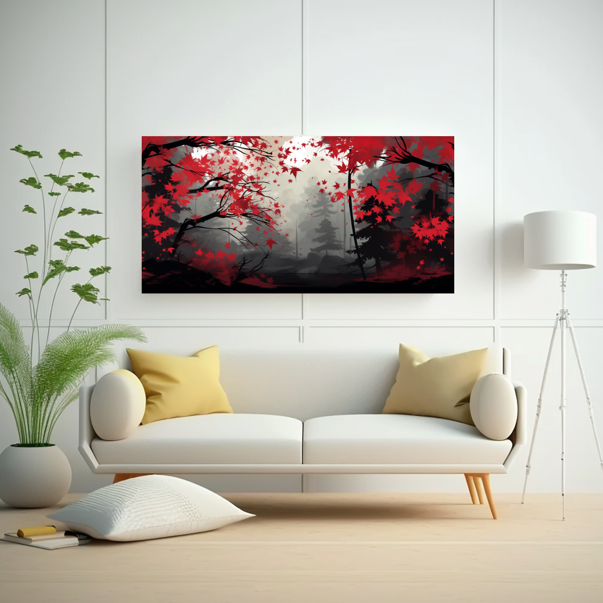 pinturas-de-decoraci-n-con-dise-o-cl-sico-de-rboles-de-arce-en-colores-rojo-y-negro-en-ambiente-neonoir-1-1