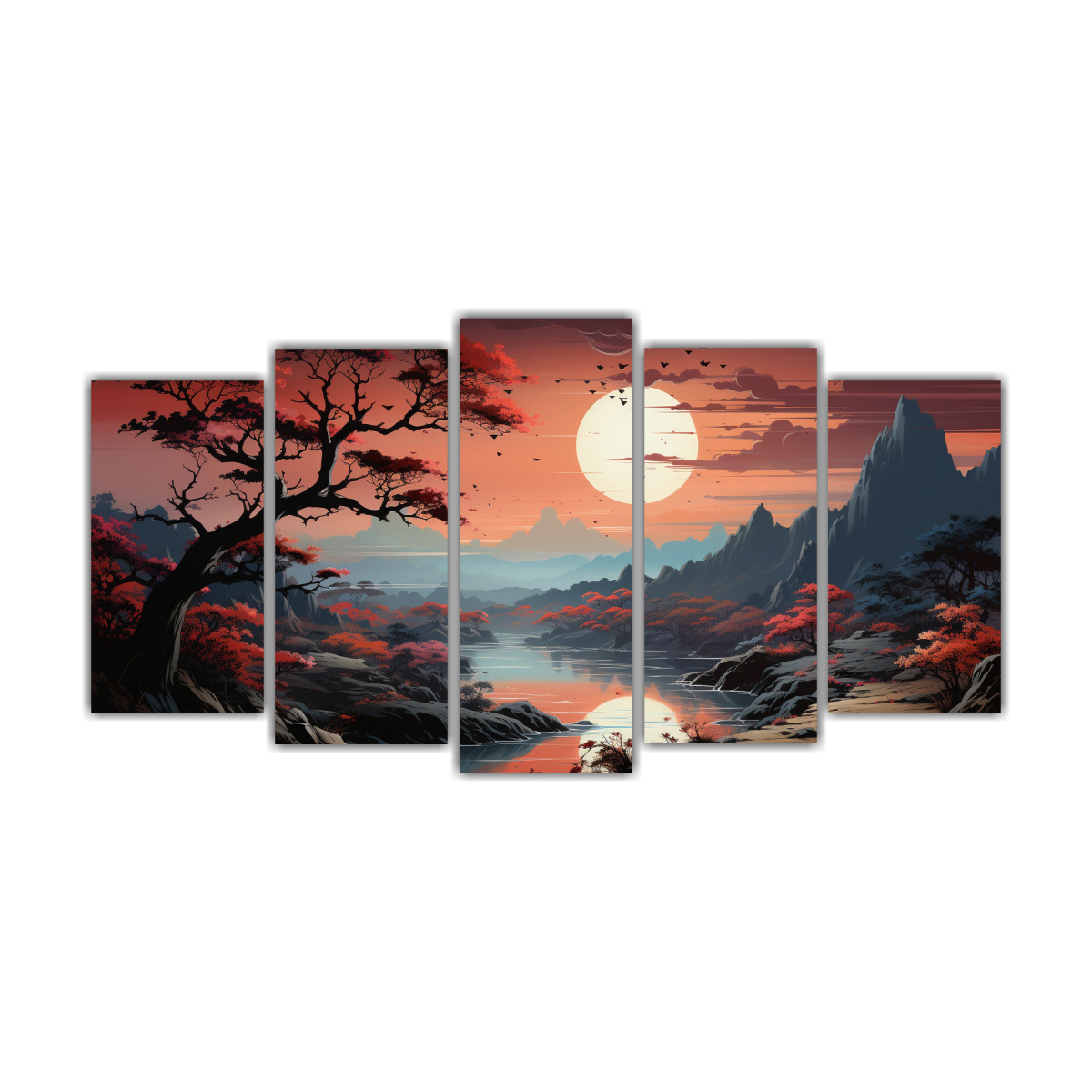 pinturas-de-dise-o-personalidad-en-bastidor-cinco-telas-en-tonos-apagados-de-un-rbol-de-manglar-con-atmosfera-neonoir