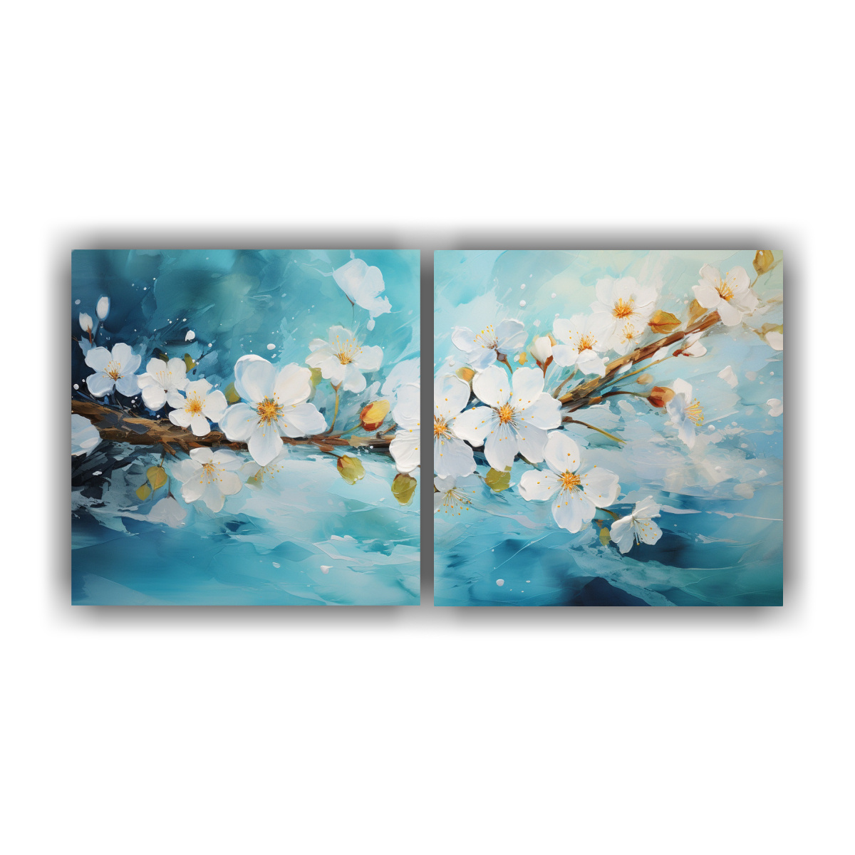 pinturas-de-dos-cuadros-de-composici-n-de-visi-n-de-cerezo-en-flor-amarillo-y-turquesa