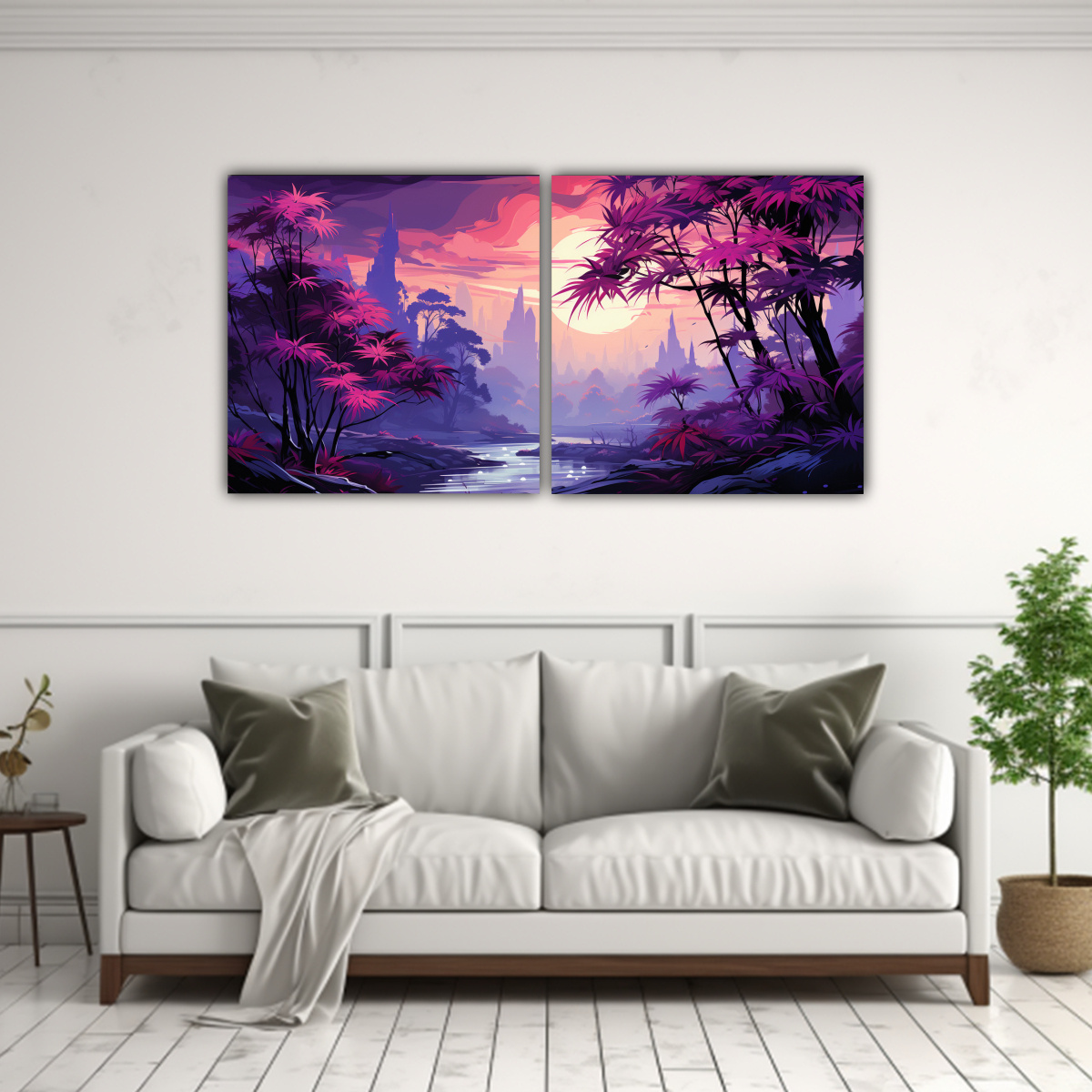 pinturas-decorativas-d-ptico-vanguardia-fant-stico-bamboo-leaves-en-tonos-morados-ambiente-neonoir-1-1