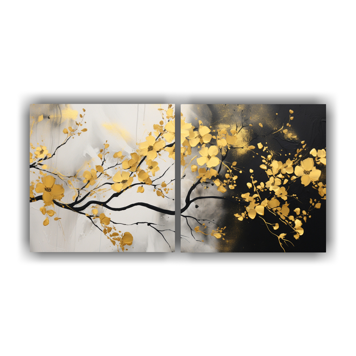pinturas-decorativas-de-acacia-tree-en-dorado-y-negro-en-bastidor-set-de-2-telas-neonoir-actuales-en-atm-sfera-espectacular