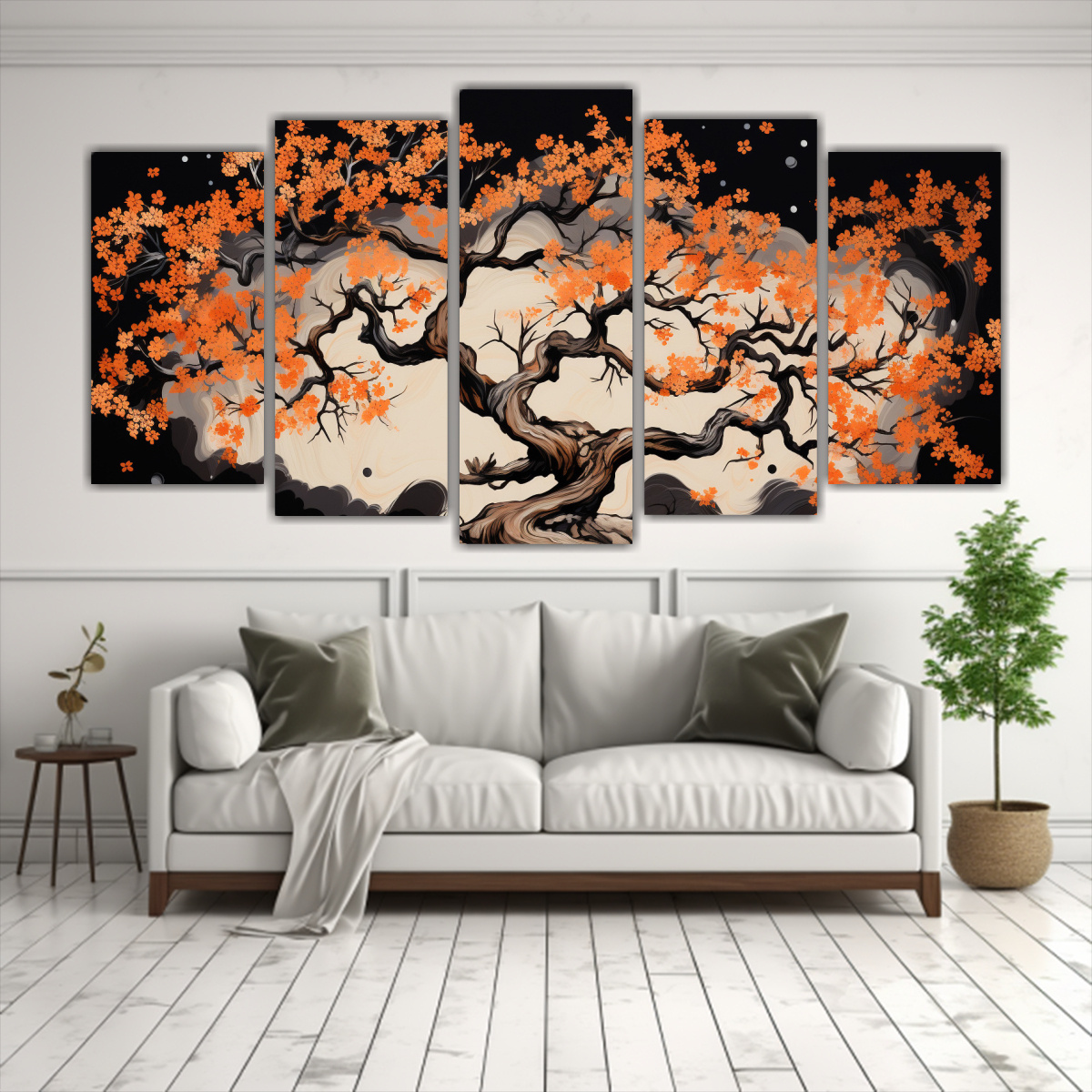 pinturas-decorativas-de-alta-calidad-en-lienzo-cinco-rbol-de-roble-en-colores-naranja-y-negro-atm-sfera-neonoir-elegante-1