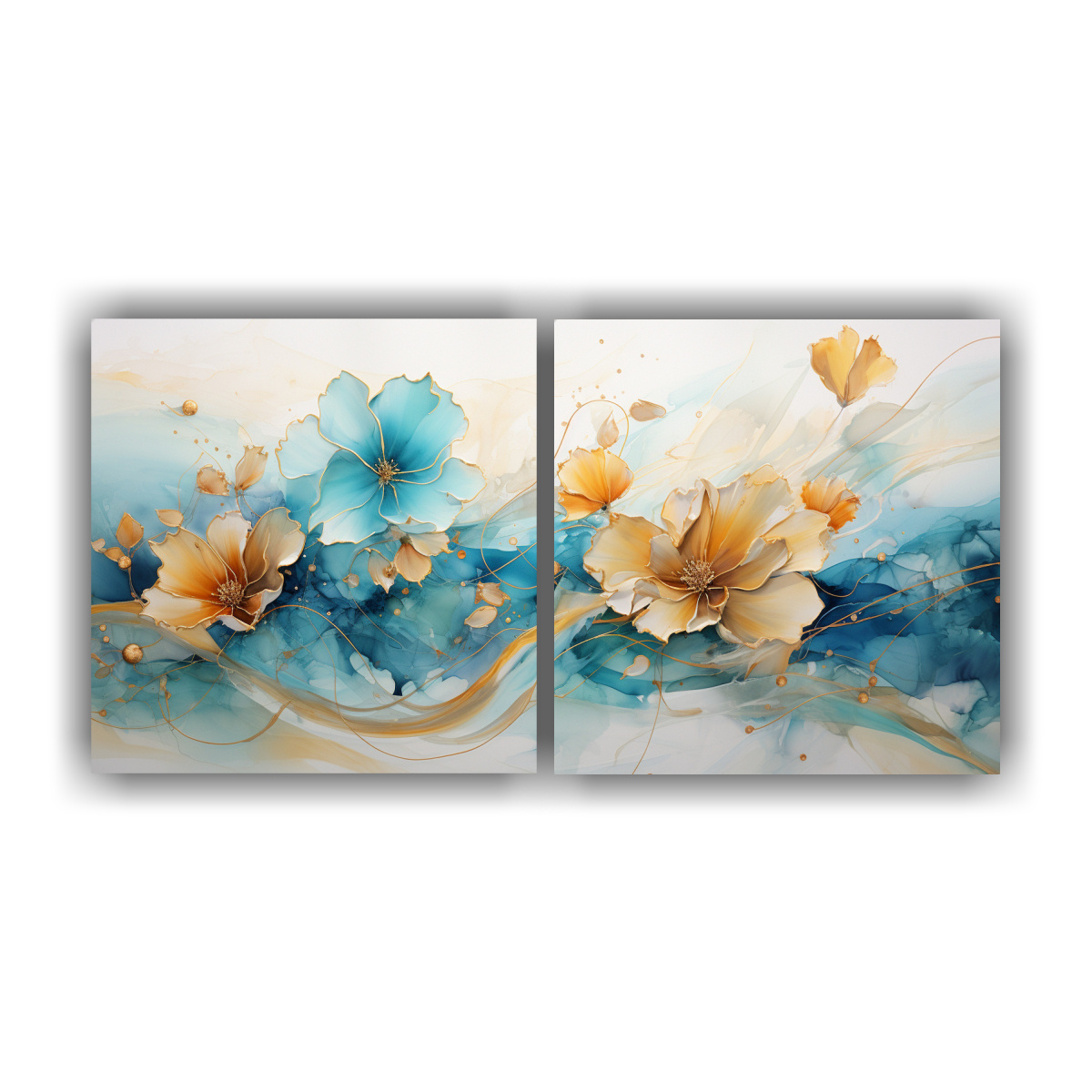 pinturas-decorativas-de-calidez-con-flores-abstractas-en-turquesa-y-dorado-set-2-
