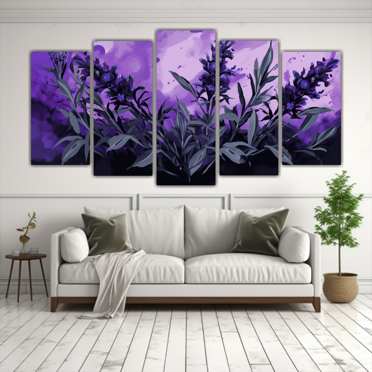 pinturas-decorativas-de-cinco-composiciones-con-hierbas-de-romero-en-tonos-p-rpura-y-negro-con-atm-sfera-neonoir-1