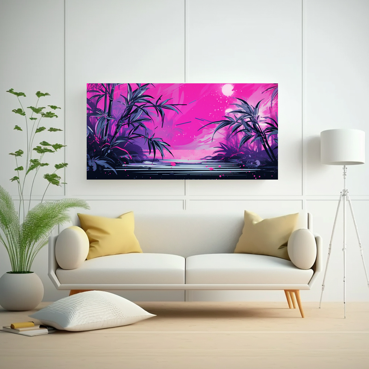 pinturas-decorativas-de-colores-bonitos-de-plantas-de-bamb-en-tonos-p-rpura-y-rosa-con-atm-sfera-neonoir-1