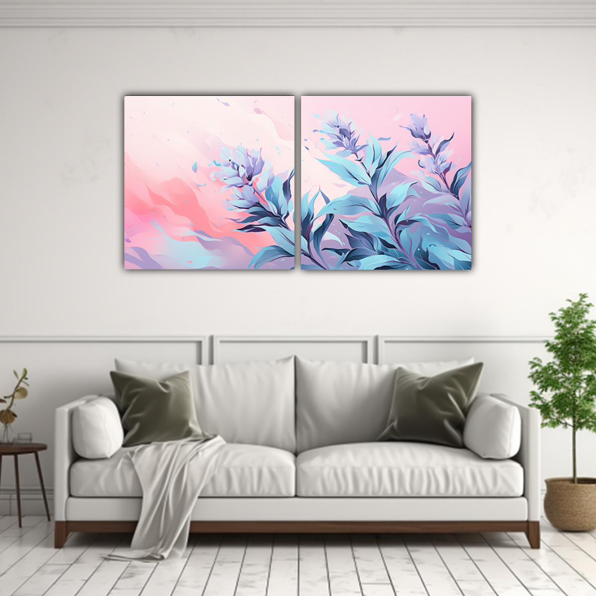 pinturas-decorativas-de-diptico-expresion-street-art-con-hierbas-de-salvia-en-colores-pastel-y-atm-sfera-neonoir-neo-pop-1