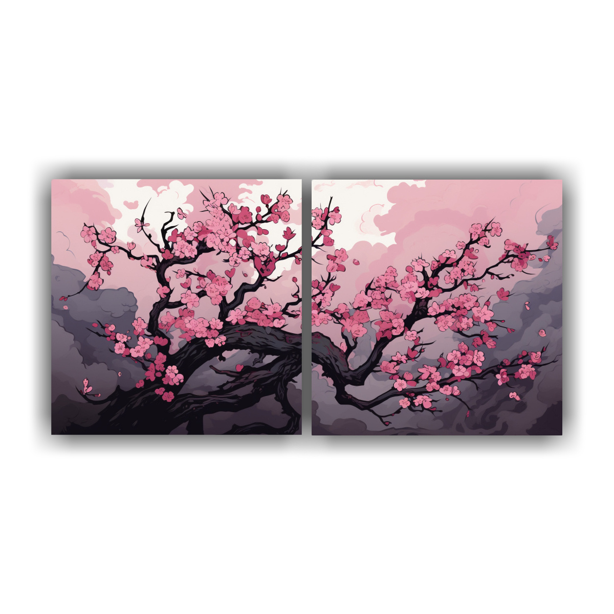 pinturas-decorativas-de-dos-lienzos-en-tela-canvas-riqueza-visual-un-cerezo-en-colores-apagados-atm-sfera-neonoir-y-neo-pop-