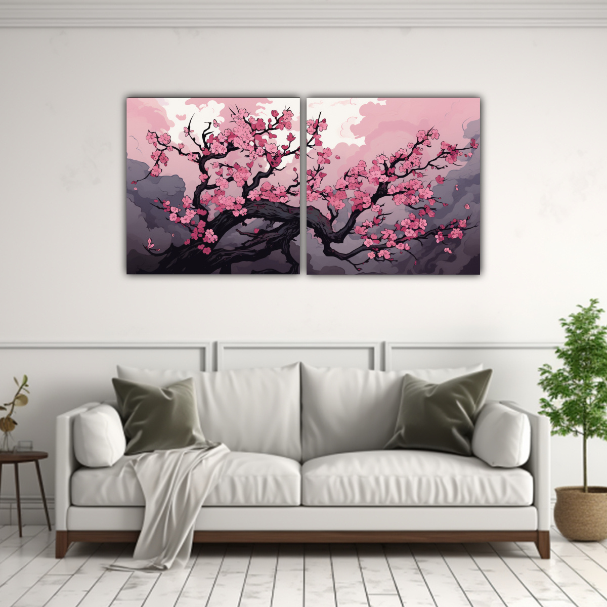 pinturas-decorativas-de-dos-lienzos-en-tela-canvas-riqueza-visual-un-cerezo-en-colores-apagados-atm-sfera-neonoir-y-neo-pop-1-1