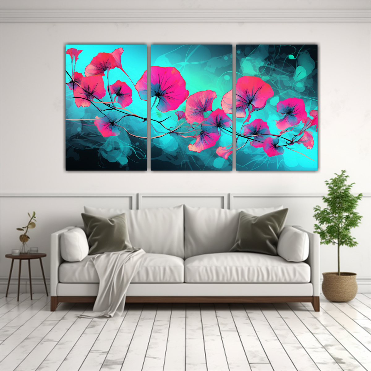 pinturas-decorativas-de-estilo-galer-a-estilo-galer-a-elegancia-a-nasturtium-herbs-en-colores-turquesa-y-rosa-neonoir-1