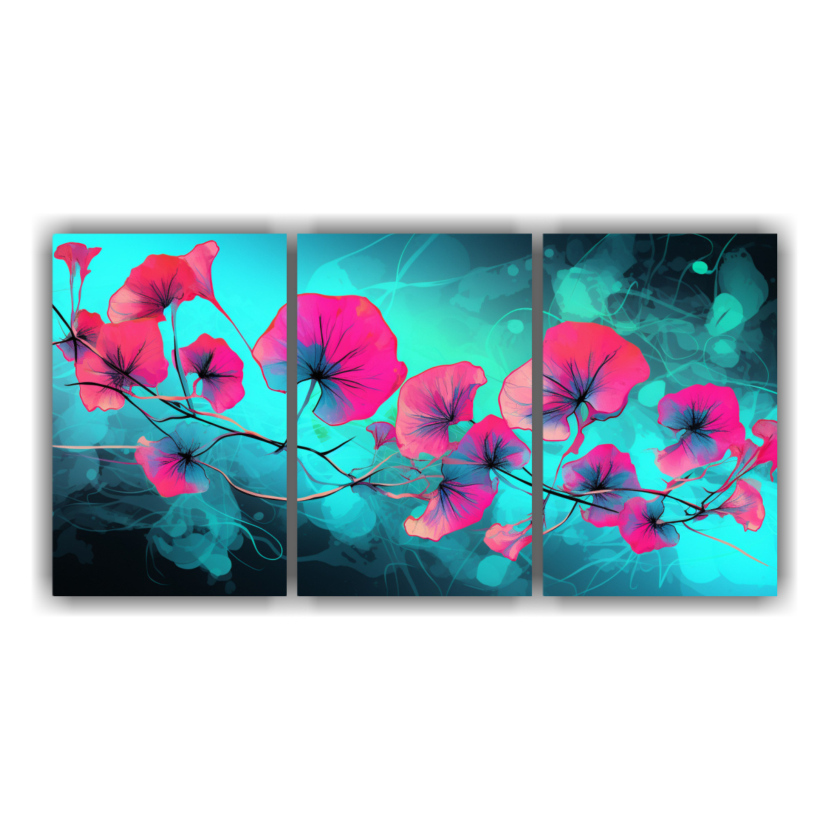 pinturas-decorativas-de-estilo-galer-a-estilo-galer-a-elegancia-a-nasturtium-herbs-en-colores-turquesa-y-rosa-neonoir
