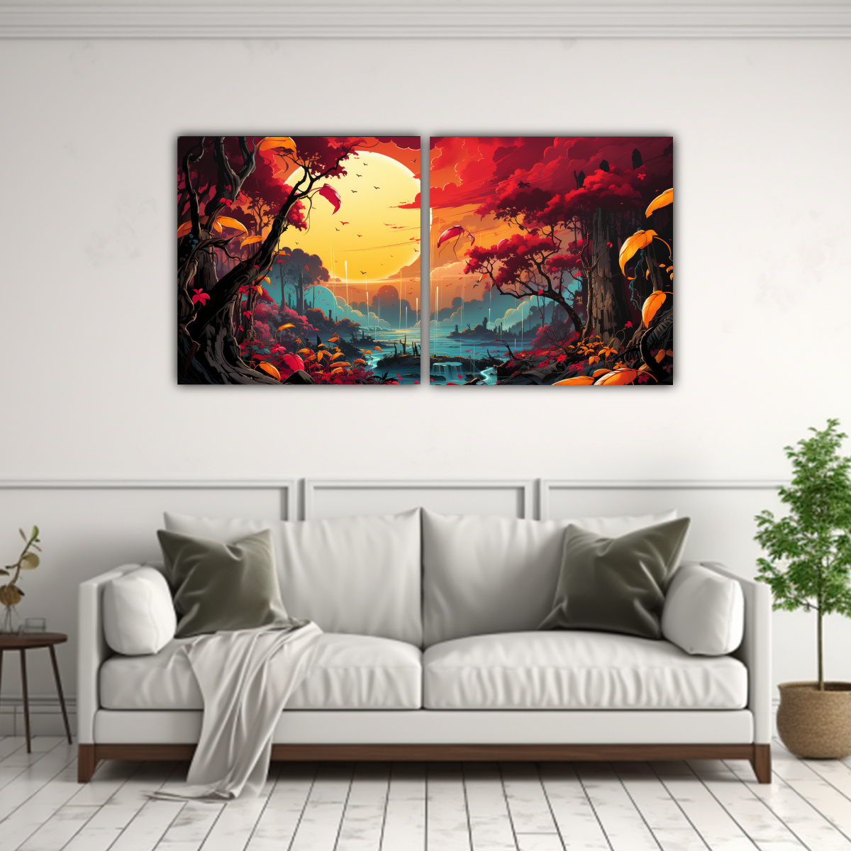 pinturas-decorativas-dos-cuadros-banana-tree-in-red-colors-neonoir-y-neo-pop-l-neas-expresivas-1