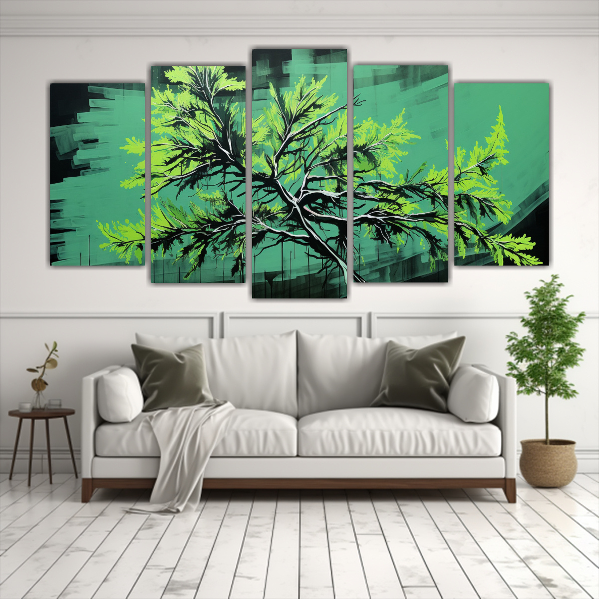 pinturas-decorativas-en-colores-verde-y-negro-con-atmosfera-neonoir-de-cinco-artes-calidos-1-1