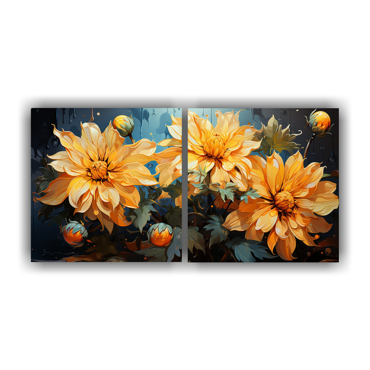 pinturas-decorativas-juveniles-de-amapolas-chrysanthemums-en-colores-amarillos-con-atm-sfera-neonoir-